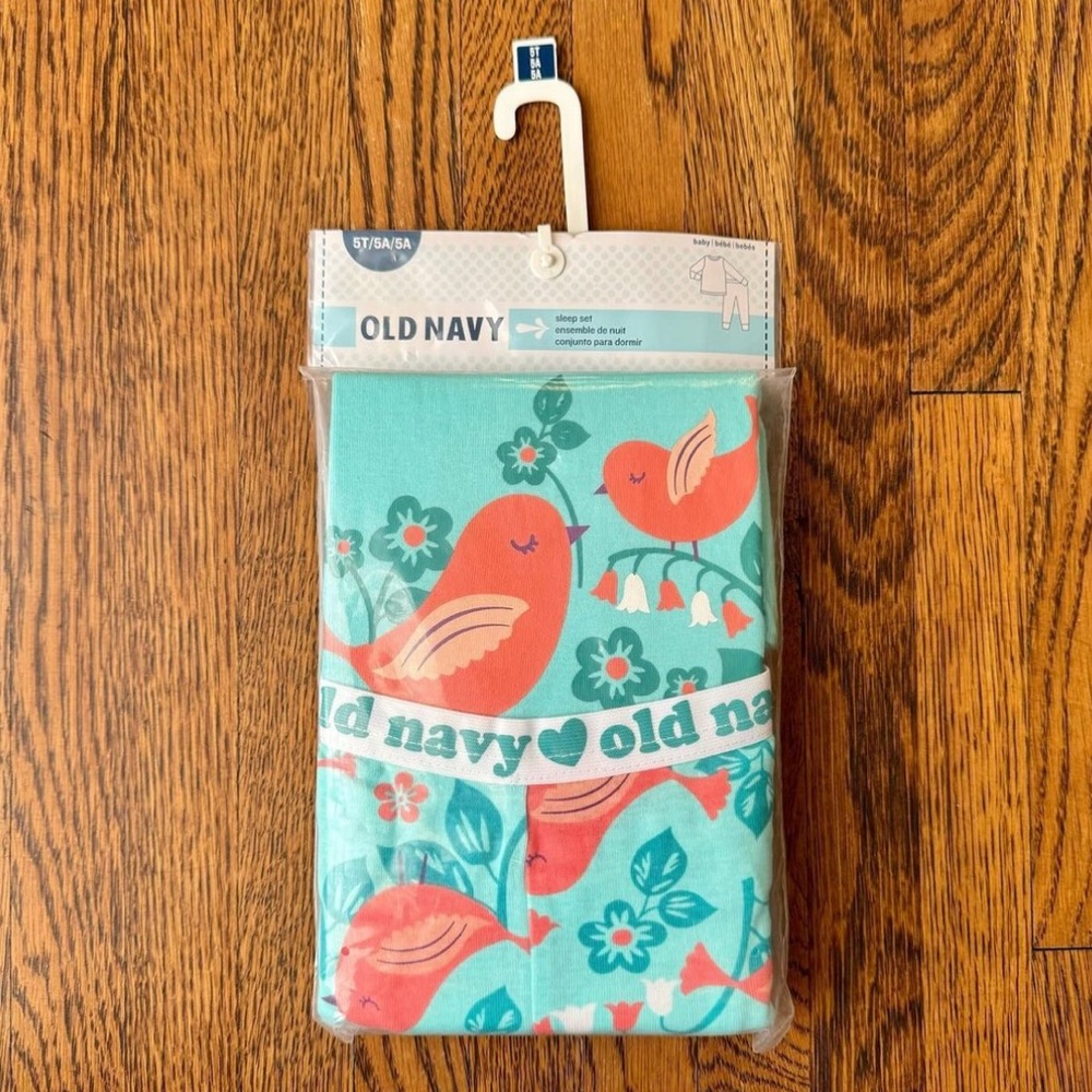 Old Navy Minty Turquoise Bird 2 Piece Long Sleeve/Pants Pajamas